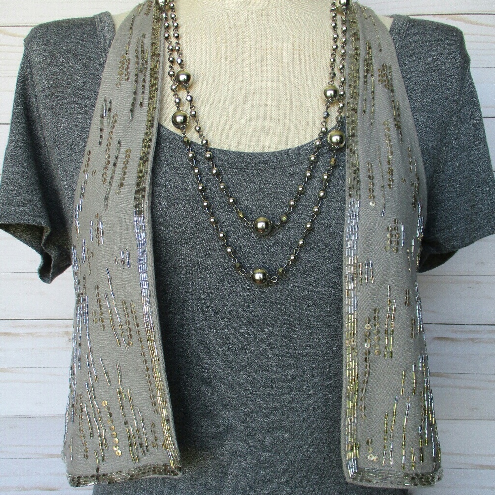 AEO Gorgeous! Greige, Bead and Sequin Vest